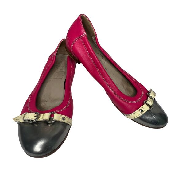 AGL ATTILIO GIUSTI LEOMBRUNI Ballet Flats Slip-On Leather Pink Silver Size EU 37 - Picture 1 of 8